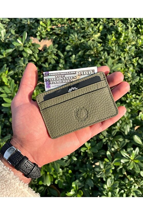 Unisex Haki Yeşil Mini Design Hakiki Deri Kartlık Cüzdan ( Erkek - Kadın )