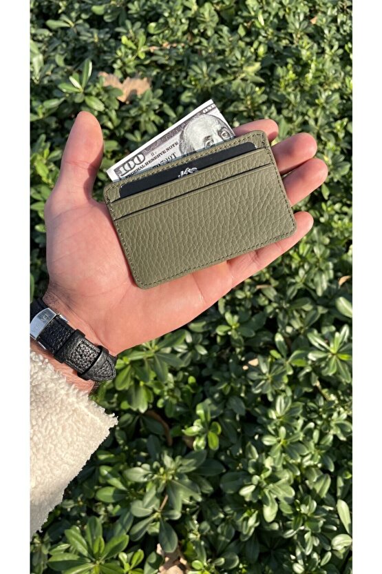 Unisex Haki Yeşil Mini Design Hakiki Deri Kartlık Cüzdan ( Erkek - Kadın )