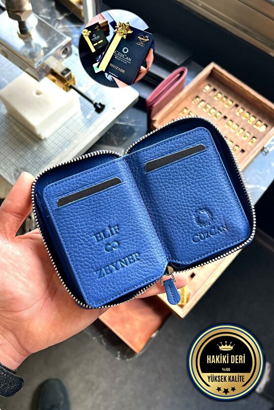 Mini Petty Hakiki Deri Unisex Fermuarlı Cüzdan Isme Özel Baskılı
