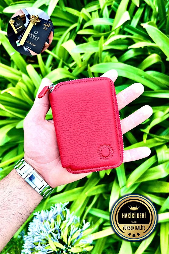 Kırmızı Mini Petty Gerçek Hakiki Deri Cüzdan Unisex (KADIN  ERKEK)