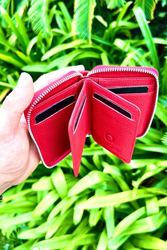 Kırmızı Mini Petty Gerçek Hakiki Deri Cüzdan Unisex (KADIN  ERKEK)