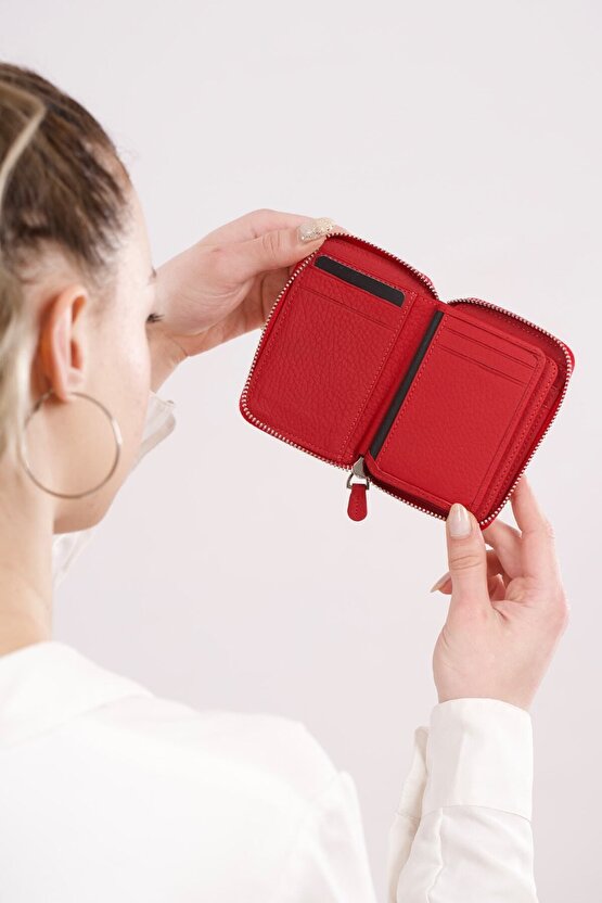 Kırmızı Mini Petty Gerçek Hakiki Deri Cüzdan Unisex (KADIN  ERKEK)