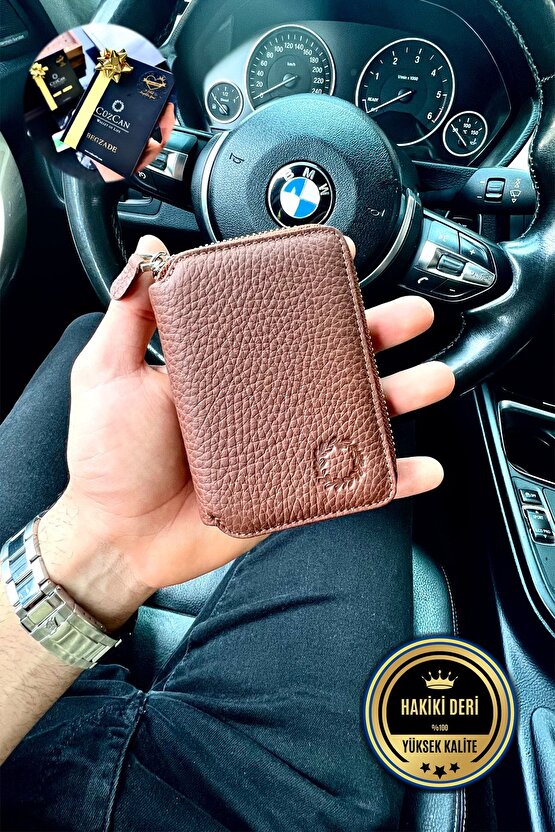 Soft Brown Mini Petty Fermuarlı Gerçek Hakiki Deri Cüzdan Unisex (KADIN  ERKEK)