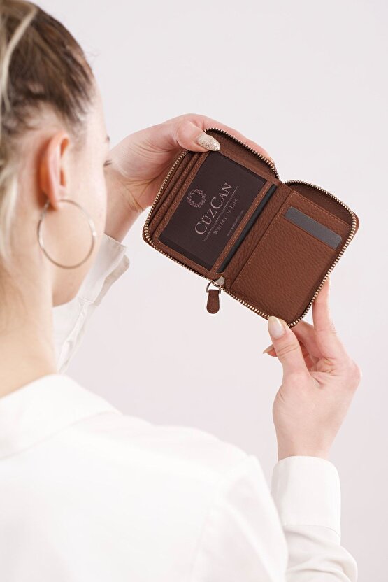 Soft Brown Mini Petty Fermuarlı Gerçek Hakiki Deri Cüzdan Unisex (KADIN  ERKEK)