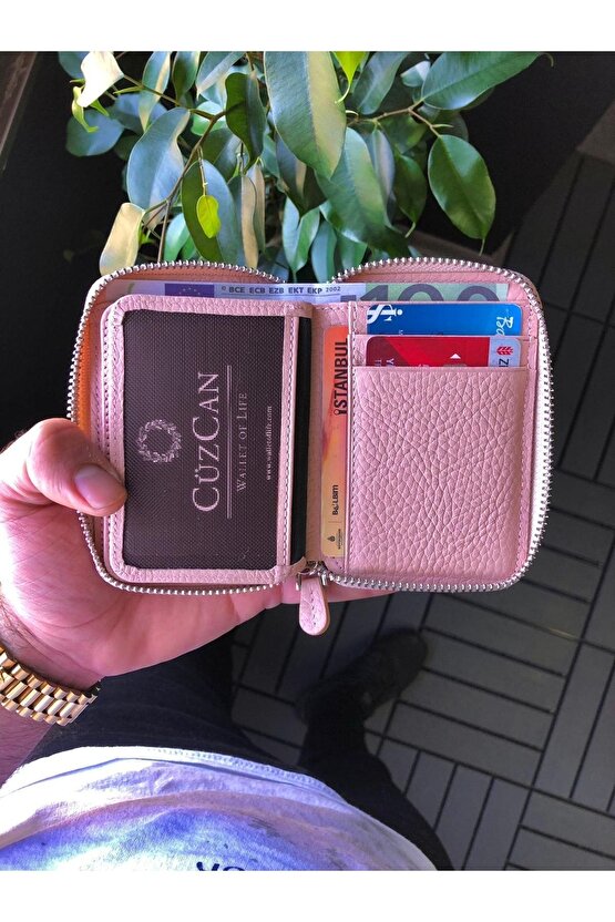 Pudra Mini Petty Fermuarlı Gerçek Hakiki Deri Cüzdan