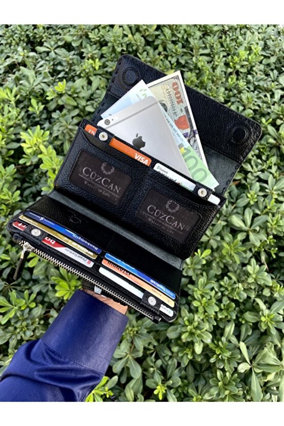 Blackline Örgü Detaylı Kadın Hakiki Deri Cüzdan
