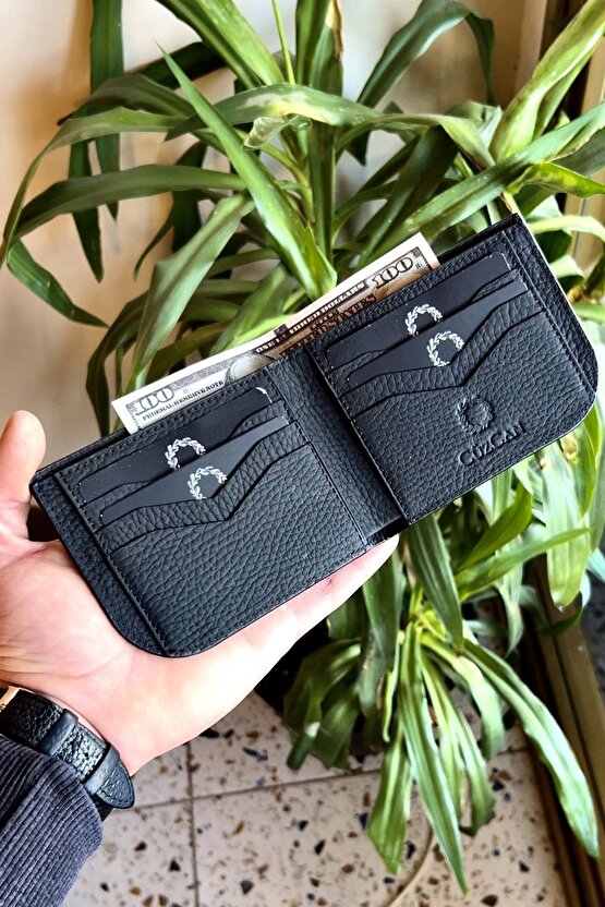 Zippa Mat Siyah Oval Kenarlı Gerçek Deri Unisex Cüzdan