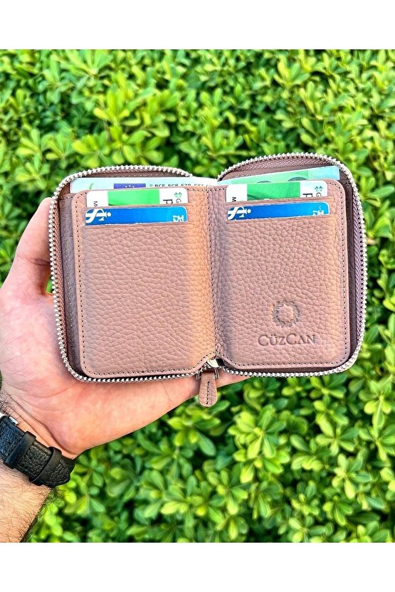 Kemik Krem Mini Petty Fermuarlı Gerçek Hakiki Deri Cüzdan Unisex (KADIN  ERKEK)