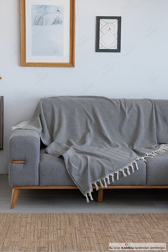 180x300cm Kolları Örten Koltuk Örtüsü, Balık Sırtı Desenli, Pamuklu Koltuk Örtüsü