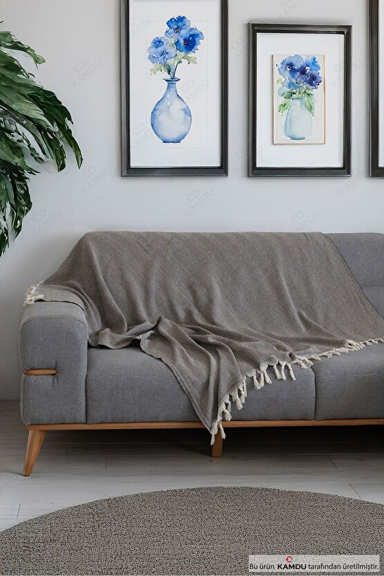 180x300cm Kolları Örten Koltuk Örtüsü, Balık Sırtı Desenli, Pamuklu Koltuk Örtüsü
