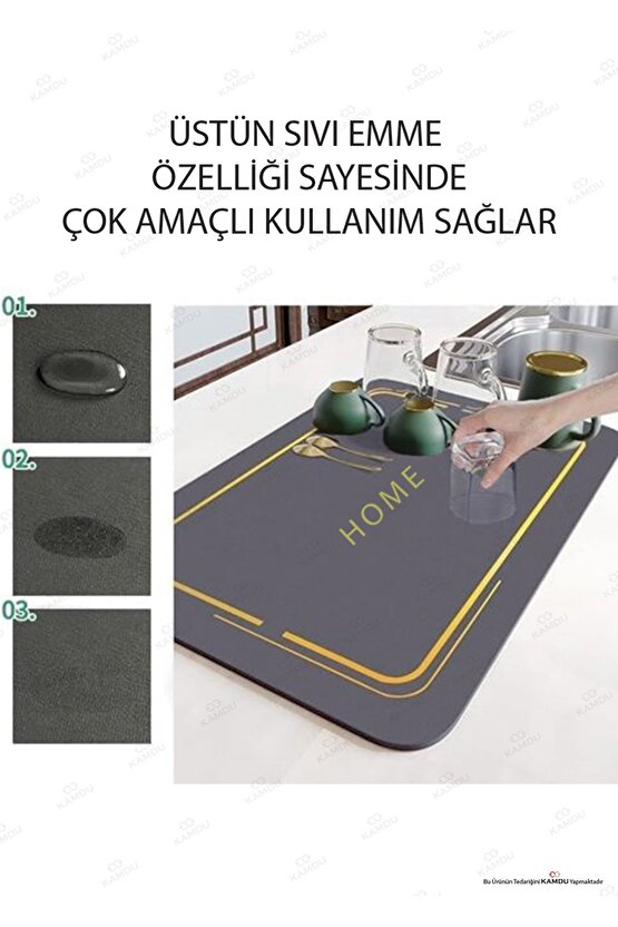 Gri Renk Bulaşık Matı 35x50cm, Kurulama Matı, Tezgah Üstü Mat, Sihirli Paspas