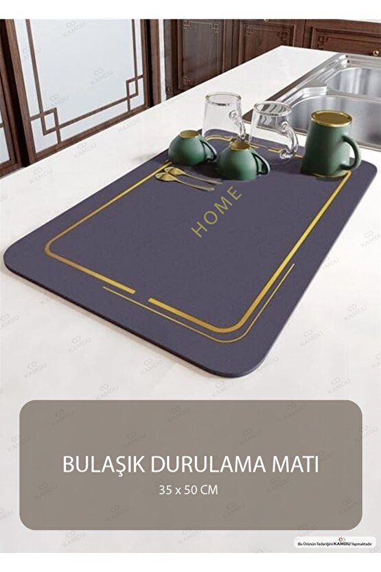 Gri Renk Bulaşık Matı 35x50cm, Kurulama Matı, Tezgah Üstü Mat, Sihirli Paspas