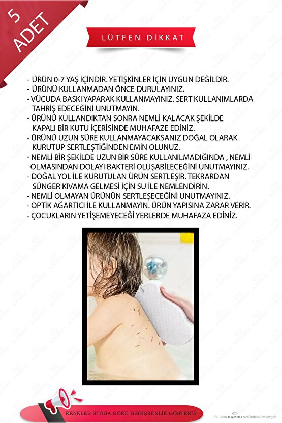 Bebek Yıkama Süngeri 5 Adet, Bebek Peeling Süngeri, Kir Çıkartan Sünger