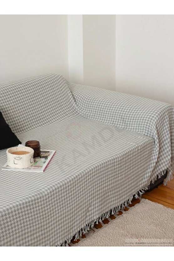 < 180x300cm > Kaz Ayağı Desenli Büyük Boy Kolları Kapatan Pamuklu Koltuk Örtüsü