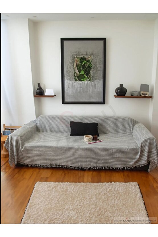 < 180x300cm > Kaz Ayağı Desenli Büyük Boy Kolları Kapatan Pamuklu Koltuk Örtüsü