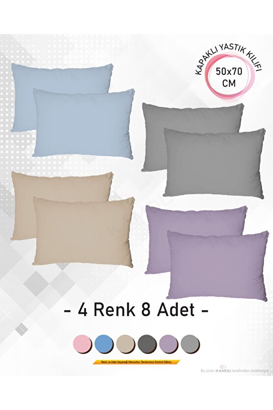 8li Set Renkli 50x70 Kapaklı Ranforce Premium Yastık Kılıfı
