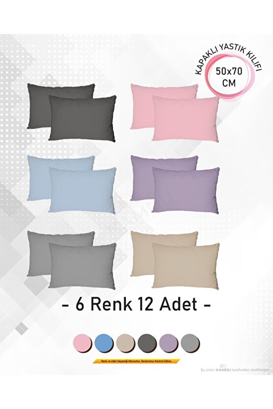 12li Set Renkli 50x70 Kapaklı Ranforce Premium Yastık Kılıfı