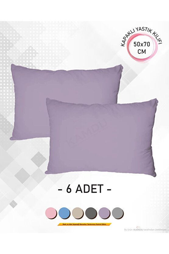 6 Adet Renkli, 50x70 Kapaklı Ranforce Premium Yastık Kılıfı