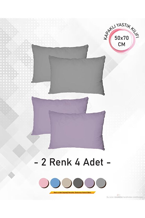 4lüSet Renkli 50x70 Kapaklı Ranforce Premium Yastık Kılıfı