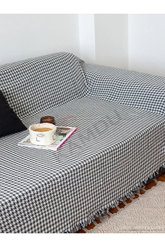 < 180x300cm > Kaz Ayağı Desenli Büyük Boy Kolları Kapatan Pamuklu Koltuk Örtüsü