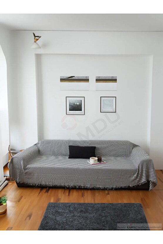 < 180x300cm > Kaz Ayağı Desenli Büyük Boy Kolları Kapatan Pamuklu Koltuk Örtüsü
