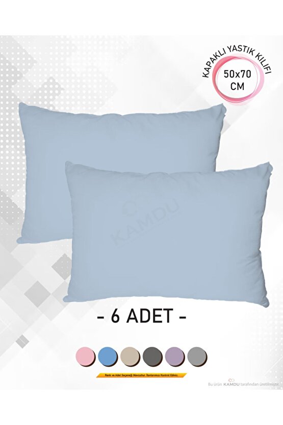 6 Adet Renkli, 50x70 Kapaklı Ranforce Premium Yastık Kılıfı