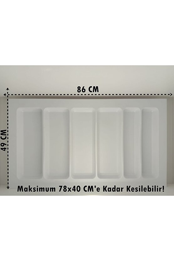 85x49 Cm. 6 Bölmeli Beyaz Çekmece Içi Düzenleyici Kepçelik (80*40 CME KADAR Ücretsiz Kesilir )