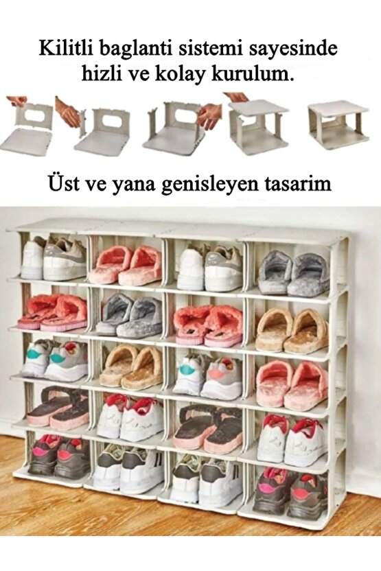 Modern 6 Katlı Ayakkabılık Beyaz Renk Portatif Ayakkabı Standı 6 Katlı