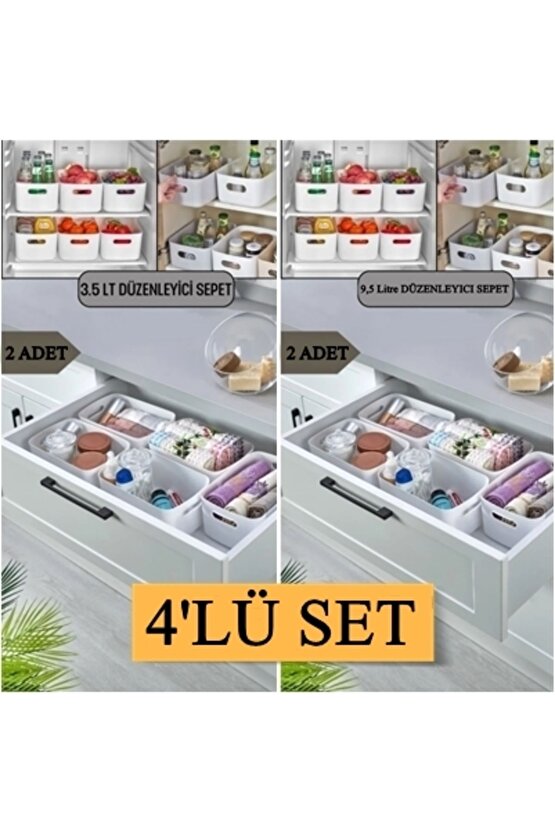 4 ADET Dolap Içi, Buzdolabı Düzenleyici, Banyo Organizer Sepet (2 ADET 3.5 - 2 ADET 9,5 Lt)