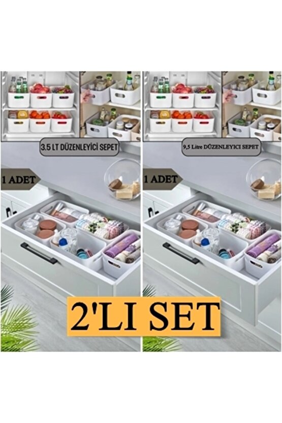 2 ADET Dolap Içi, Buzdolabı Düzenleyici, Banyo Organizer Sepet (1 ADET 3.5 - 1 ADET 9,5 Lt)