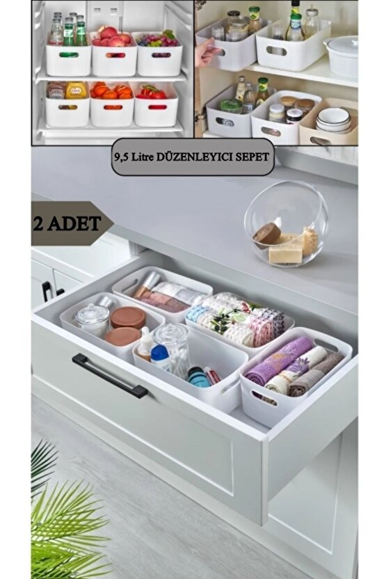 2 ADET 9.5 Lt Dolap Içi, Buzdolabı Düzenleyici, Banyo Organizer Sepet