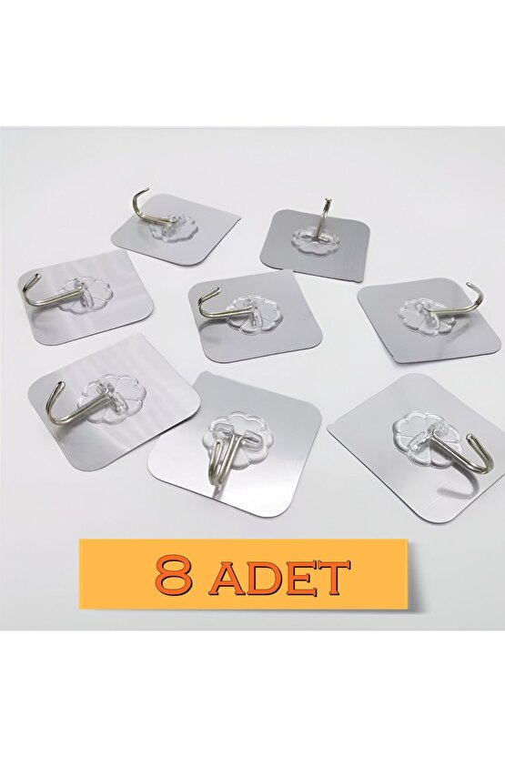 8 Adet 6 X 6 Cm Şeffaf, Kendinden Yapışkanlı, Kancalı Suya Dayanıklı, Çok Amaçlı, Güçlü Askı