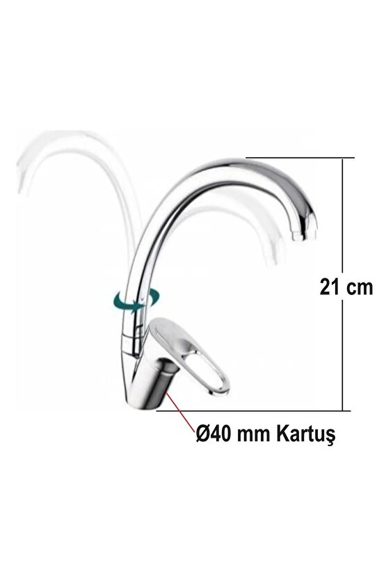 Rubinetti Lavabo Bataryası, Krom, Döner Başlı, Çift Su Girişli, 40 Mm Kartuşlu