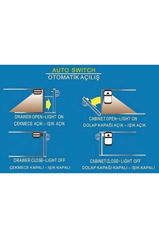Dolap ve Çekmece içi Manyetik ON  OFF LED, Pilli Aydınlatma, Vidasız Montaj
