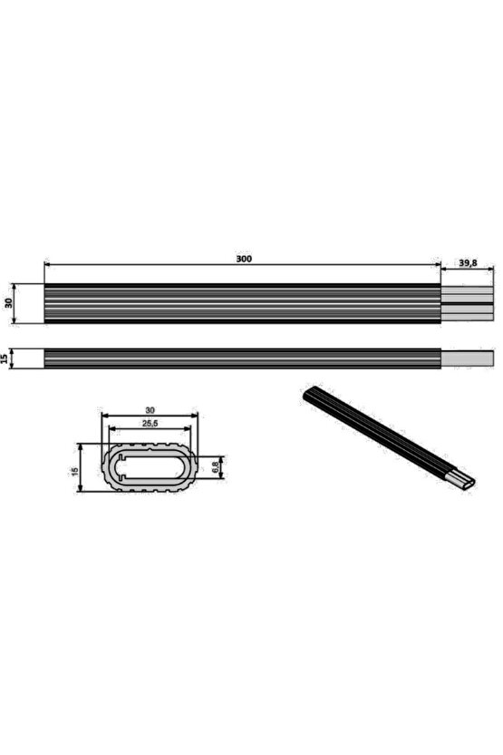 120 Cm Şeffaf Dolap Içi Askı Borusu Oval - 4x30 Cm - Flanşlar Dahil