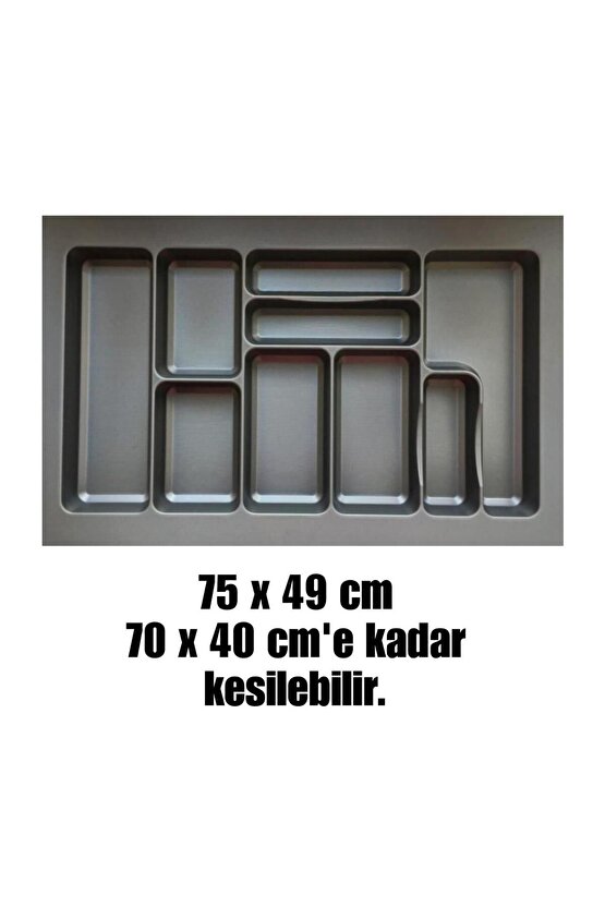 75x49 Cm 9 Bölmeli Antrasit Kaşıklık, Istediğiniz Ölçüde Ücretsiz Kesim, Çekmece Içi Kaşıklık