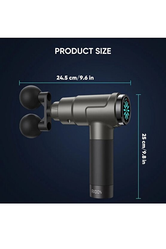 Şarjlı Masaj Tabancası Profesyonel 30W Hıgh Power Güçlü Titreşimli Hız Ayarlı 7 BaşlıklıMasaj Cihazı