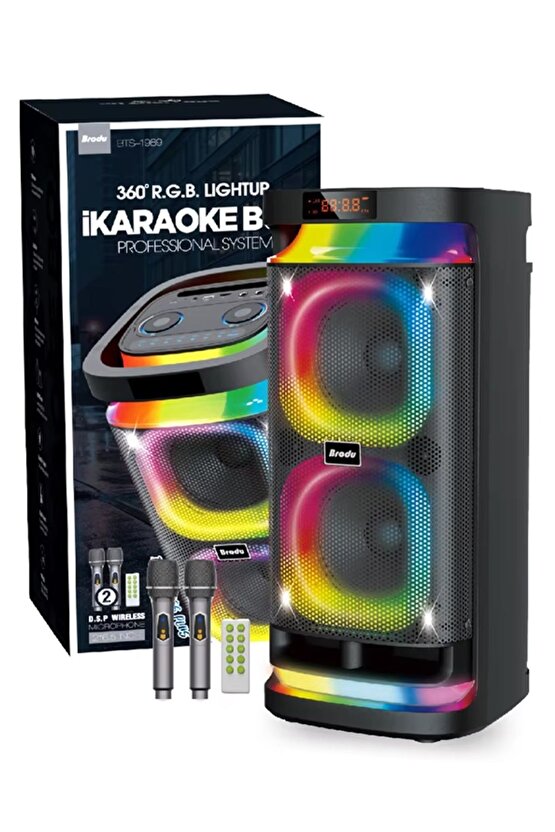 ÇİFT KABLOSUZ MİKROFONLU BLUETOOTH HOPARLÖR ŞARJLI TAŞINABİLİR BÜYÜK BOY PARTY SPEAKER GİTAR BAĞLAMA