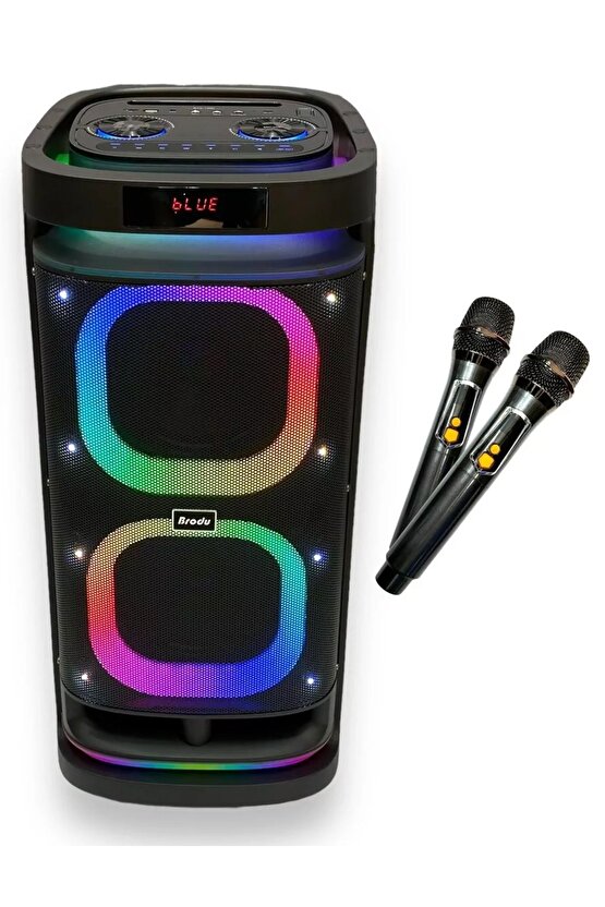 ÇİFT KABLOSUZ MİKROFONLU BLUETOOTH HOPARLÖR ŞARJLI TAŞINABİLİR BÜYÜK BOY PARTY SPEAKER GİTAR BAĞLAMA