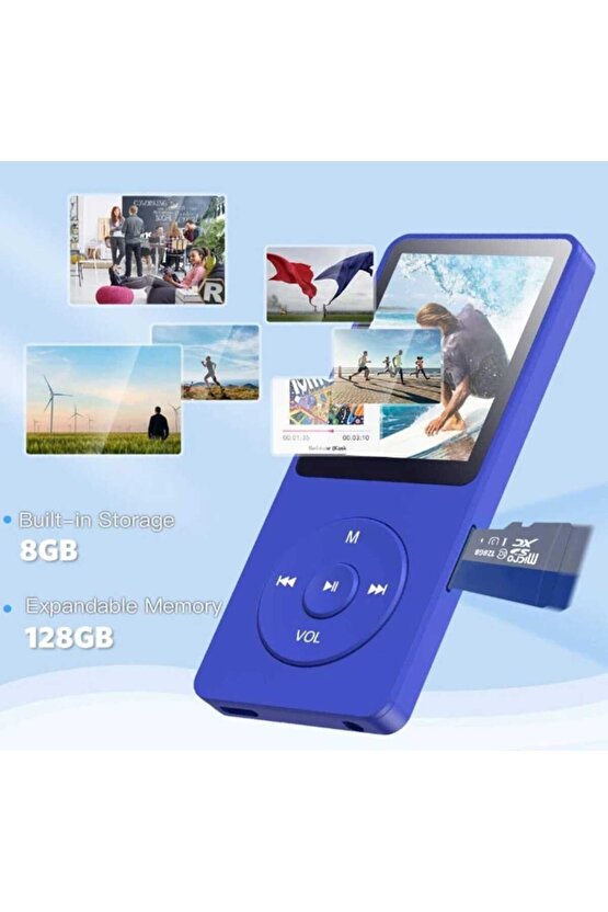 8GB DAHİLİ HAFIZALI BLUETOOTHLU MP3-MP4 ÇALAR SES KAYIT FM RADİO DAHİLİ HOPARLÖR EKRANLI MÜZİK ÇALAR