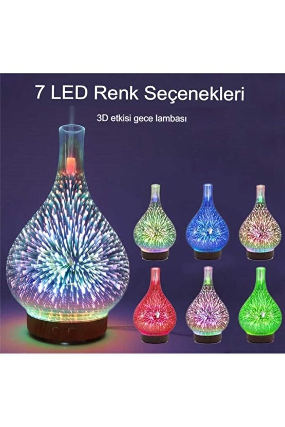 3D CAM 7 RENK LED IŞIKLI ODA HAVA NEMLENDİRİCİ ULTRASONİK AROMA DİFİZÖR BUHAR MAKİNESİ