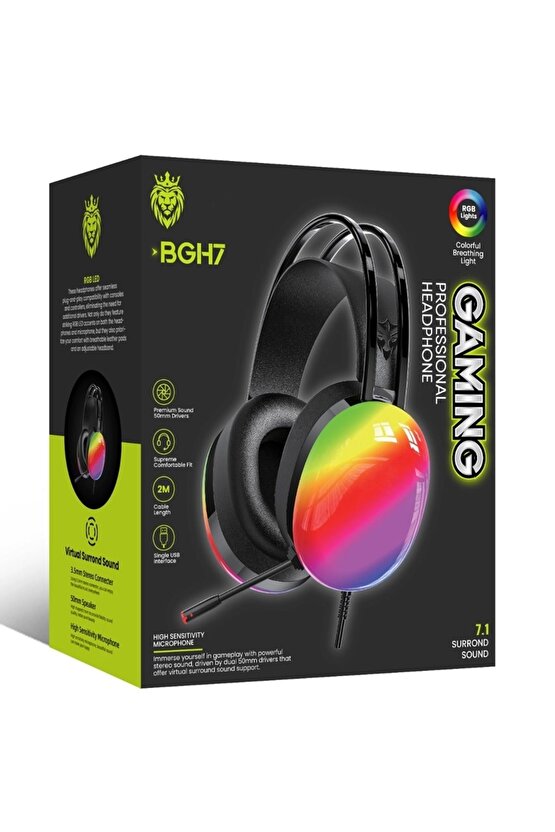 7,1 SURROUND SOUND PROFESSIONAL GAMING HEADPHONE 7.1 USB GİRİŞLİ RG LED IŞIKLI OYUNCU KULAKLIĞI