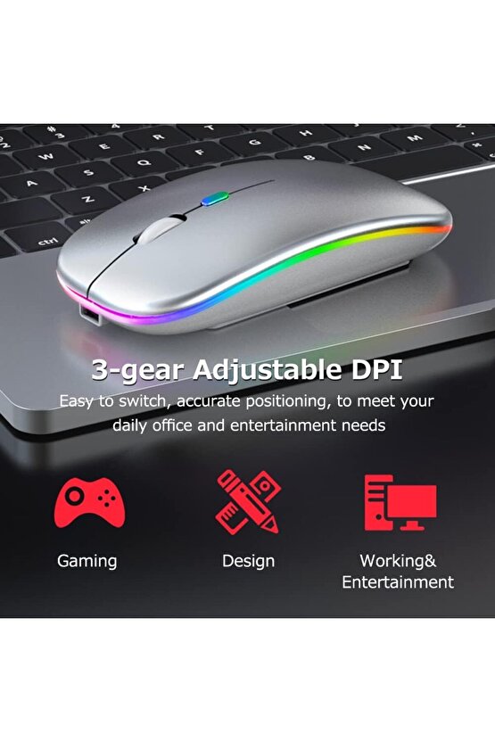 LED IŞIKLI ŞARJLI MOUSE 2.4GHZ USB WİRELESS VE BLUETOOTH LU SESSİZ İOS ANDROİD TELEFON TABLET PC TV