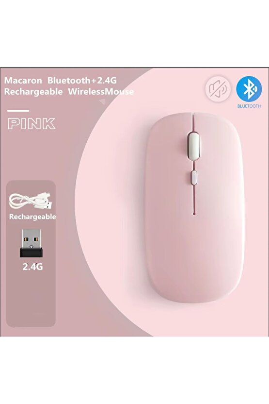 ŞARJLI MOUSE 2.4GHZ USB WİRELESS VE BLUETOOTH LU SESSİZ FARE İOS ANDROİD TABLET TELEFON UYUMLU