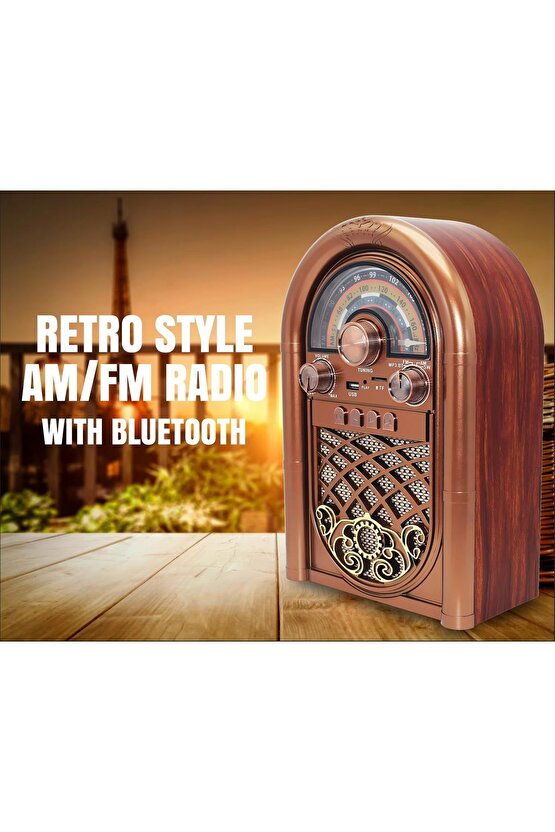 RETRO NOSTALJİK RADYO BLUETOOTH HOPARLÖR SD KART USB GİRİŞLİ ŞARJLI FM RADYO