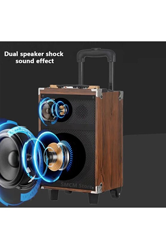 BÜYÜK BOY TEKERLEKLİ KABLOSUZ MİKROFONLU TAŞINABİLİR HOPARLÖR BLUETOOTH SPEAKER ANFİ