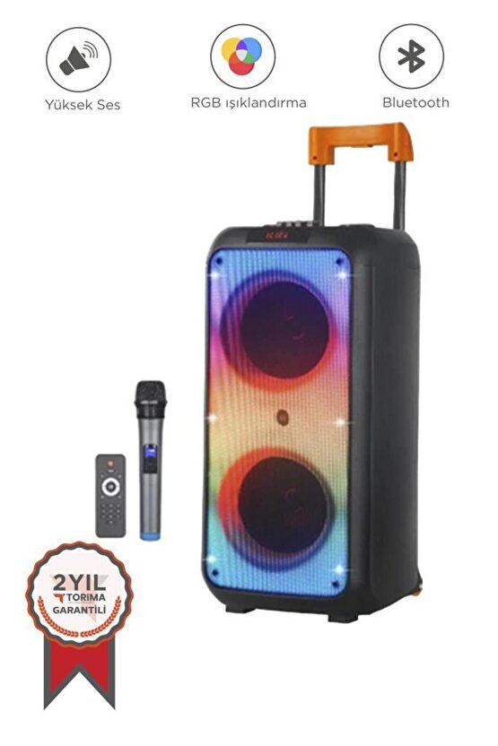 TORİMA NDR-1095 Siyah Taşınabilir Büyük Boy Rgb Bluetooth Mikrofonlu Parti Hoparlör