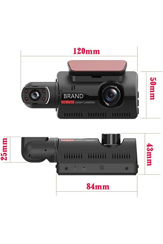 2 KAMERALI ARAÇ İÇİ KAMERA EKRANLI 2 LENS CARDVR DASH CAM ÖN VE İÇ