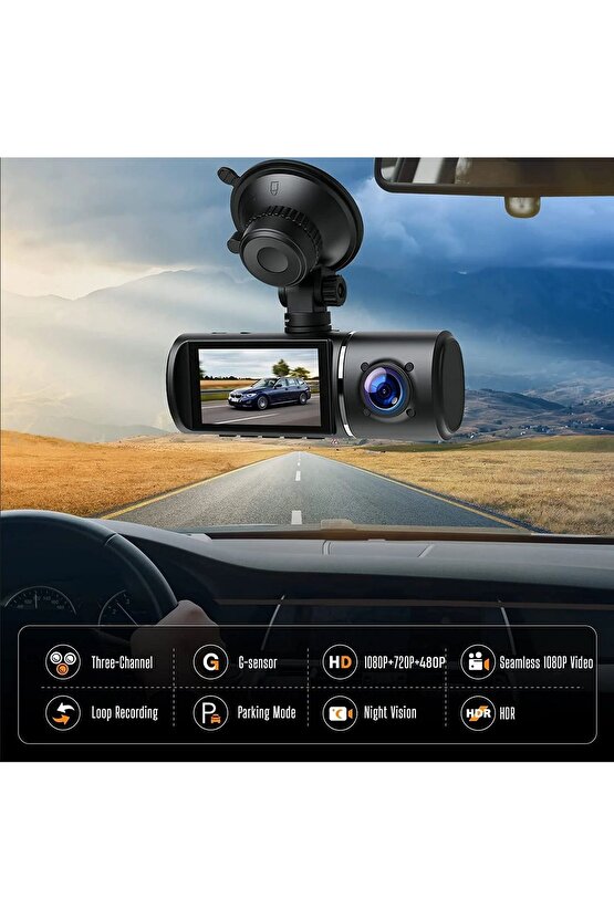 ARAÇ İÇİ KAMERA ÖN İÇ VE GERİ GÖRÜŞ 3 KAMERALI KAYIT CİHAZI 3 LENS CAR DVR DASCH CAM UYUMLU