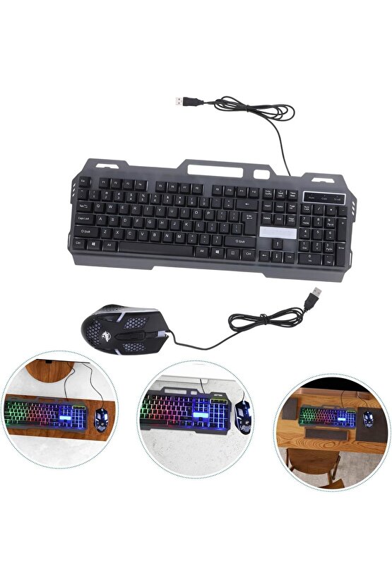 USB KABLOLU OYUNCU KLAVYE MOUSE SET LED IŞIKLI GAMİNG MOUSE KEYBOARD SET uyumlu